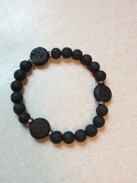 Black Rock Lava Stone Beaded Bracelet Men Women Natural Stone Beads 7.5”