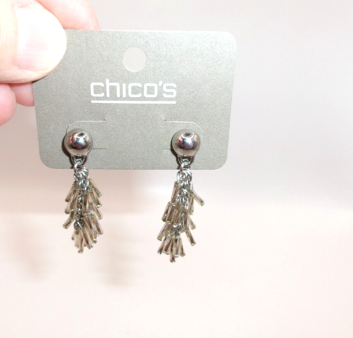Chicos Pierced Earrings Silver Bead Cluster Dangle 1.75 inch NWT Boho Fancy