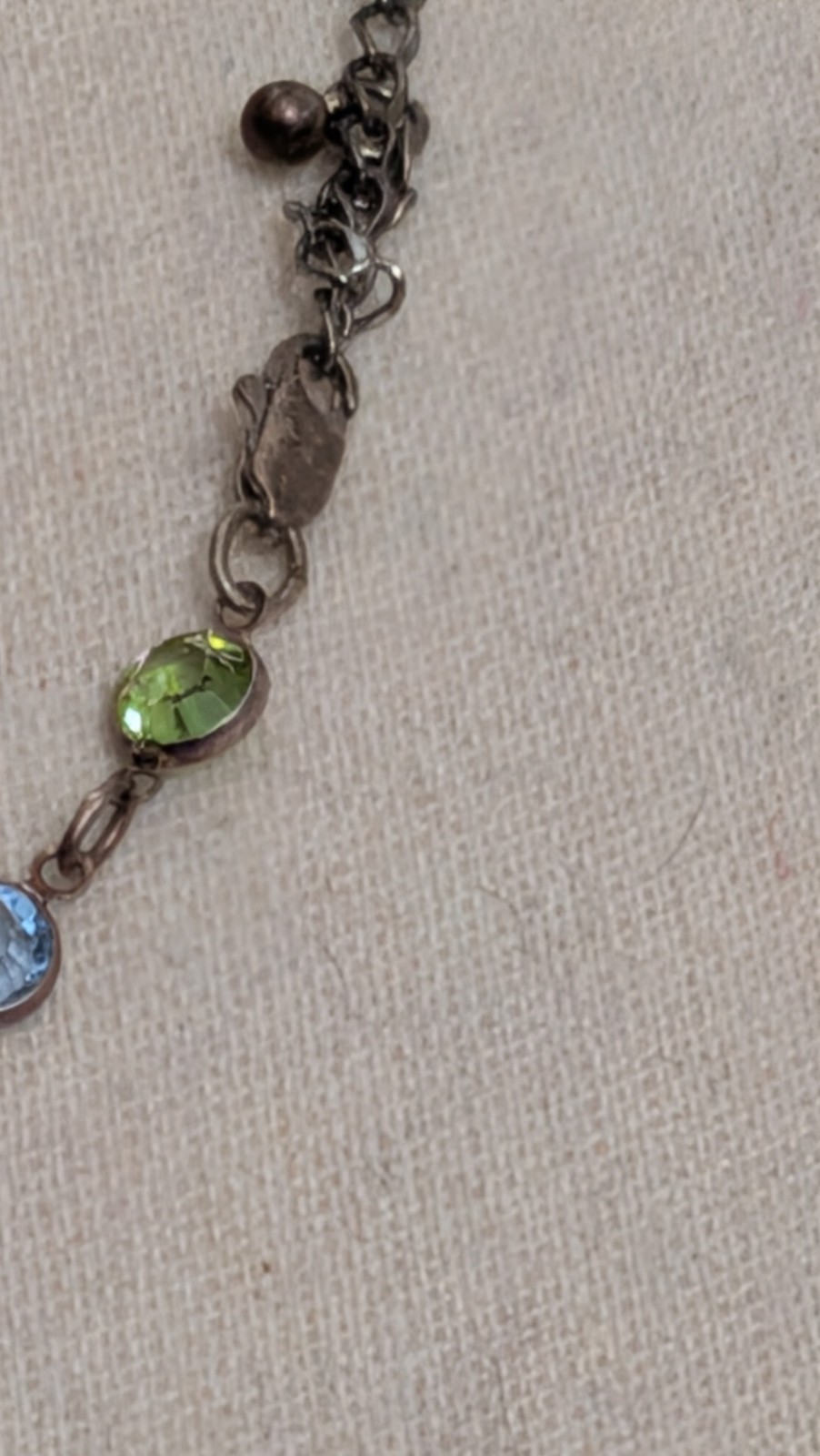 Vintage Silver Tone Chain Pastel Colors Bezel Necklace Up To 19 In