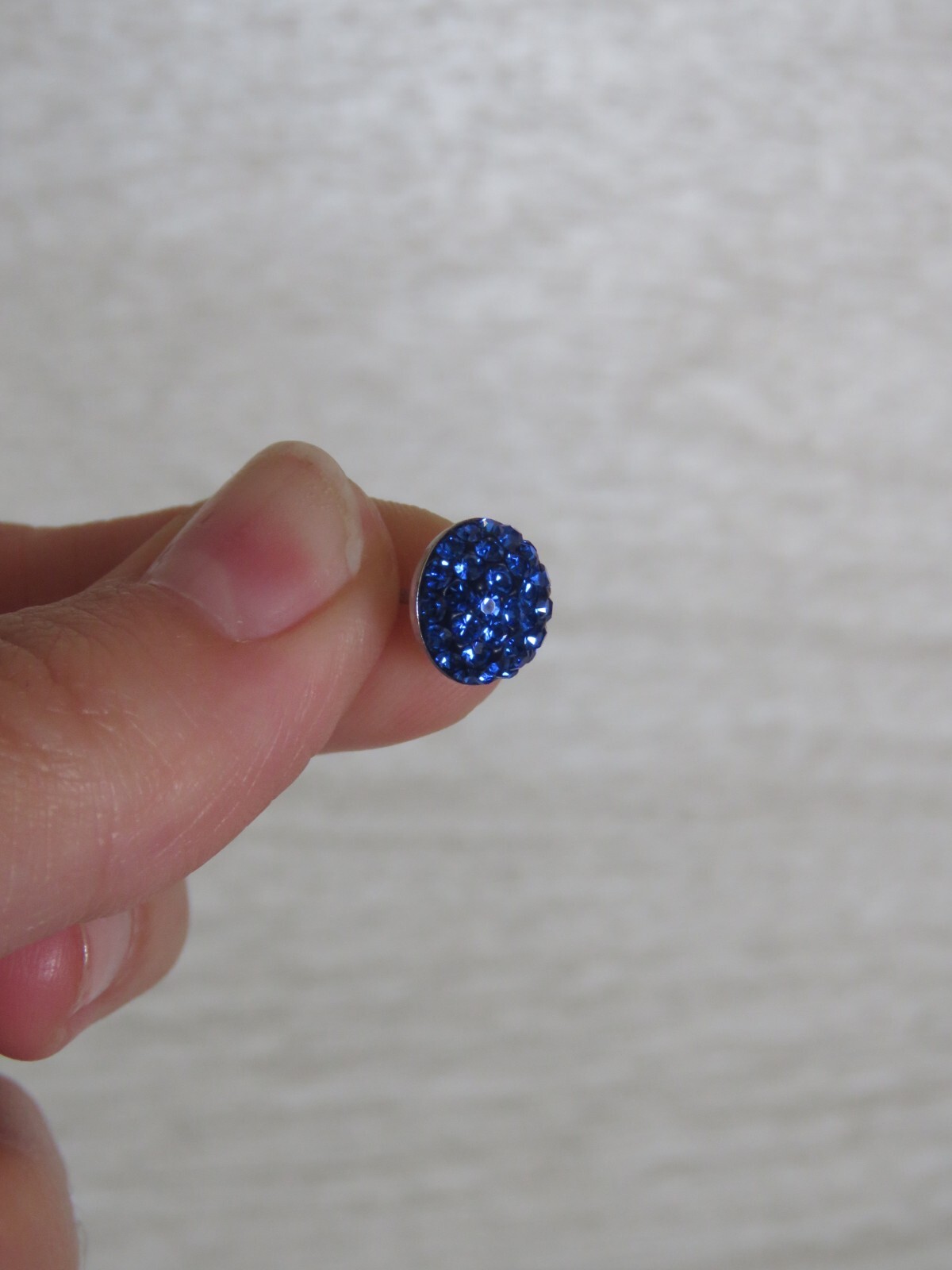 925 ATI CH Sterling Silver Blue Crystal Rhinestone Round Stud Earrings