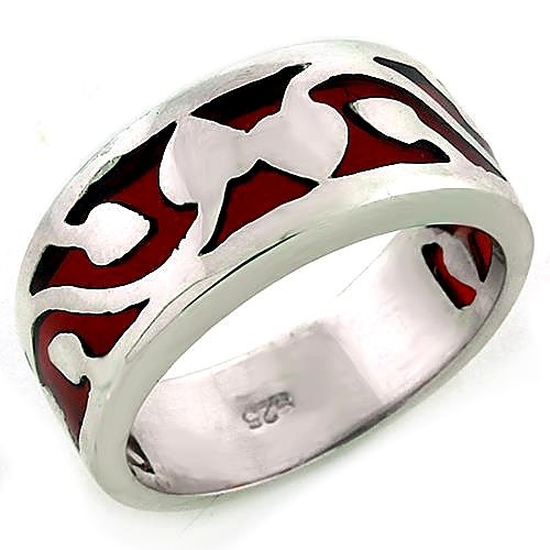 Women’s Flame Ring, Sterling Silver, Red Epoxy, Pattern Ring, Organic Design