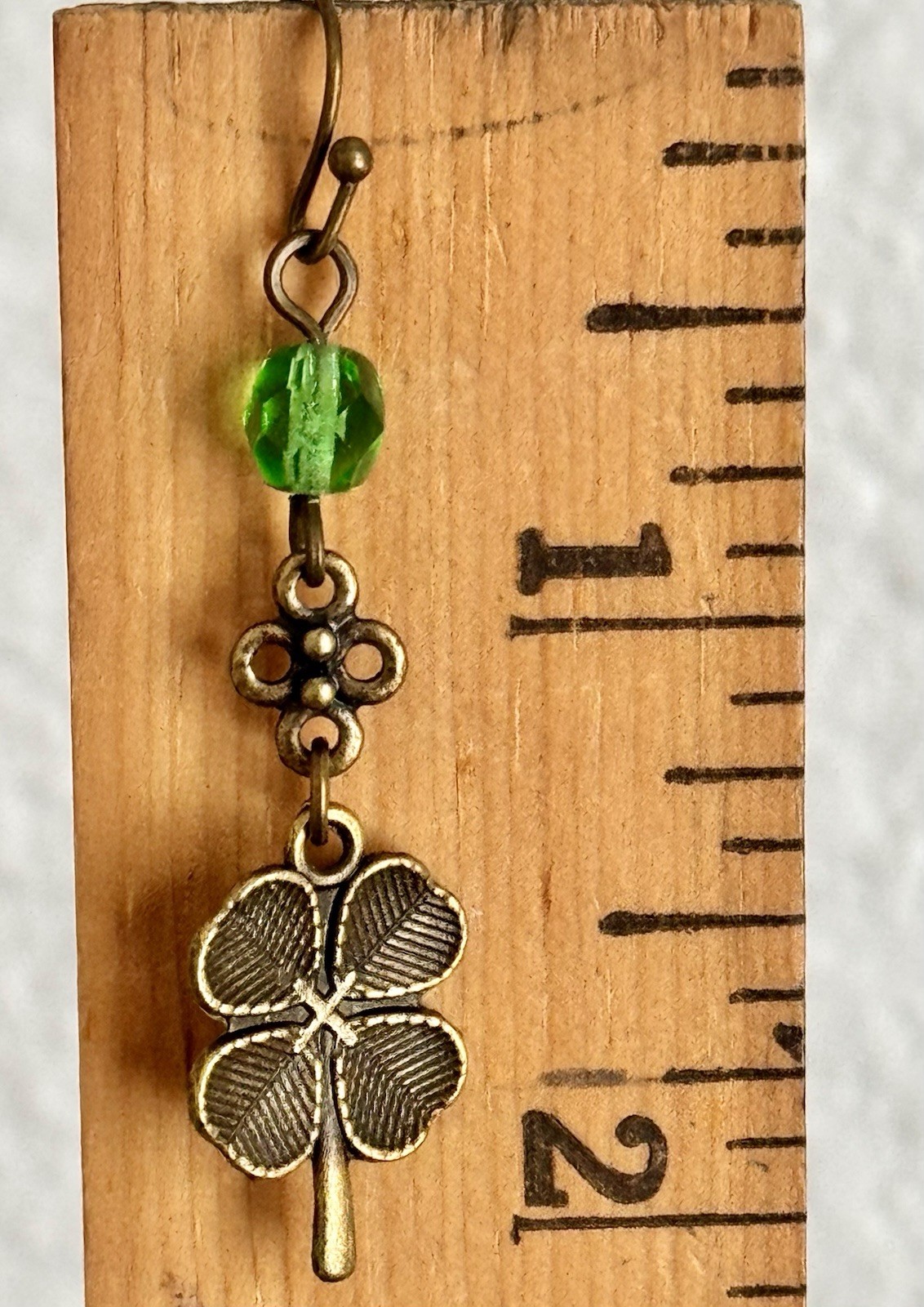 Bronze Four Leaf Clover with Green Crystal Earrings. Irish. Lucky.
