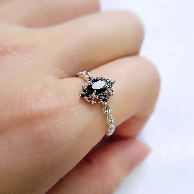 1.50Ct Oval Cut Black Simulated Diamond Wedding Ring 14K White Gold Finish
