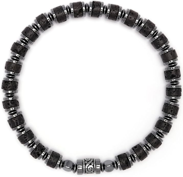 Mens Beaded Bracelet Polished Beads Steel Tone Accent Minimalist Stretch Fit