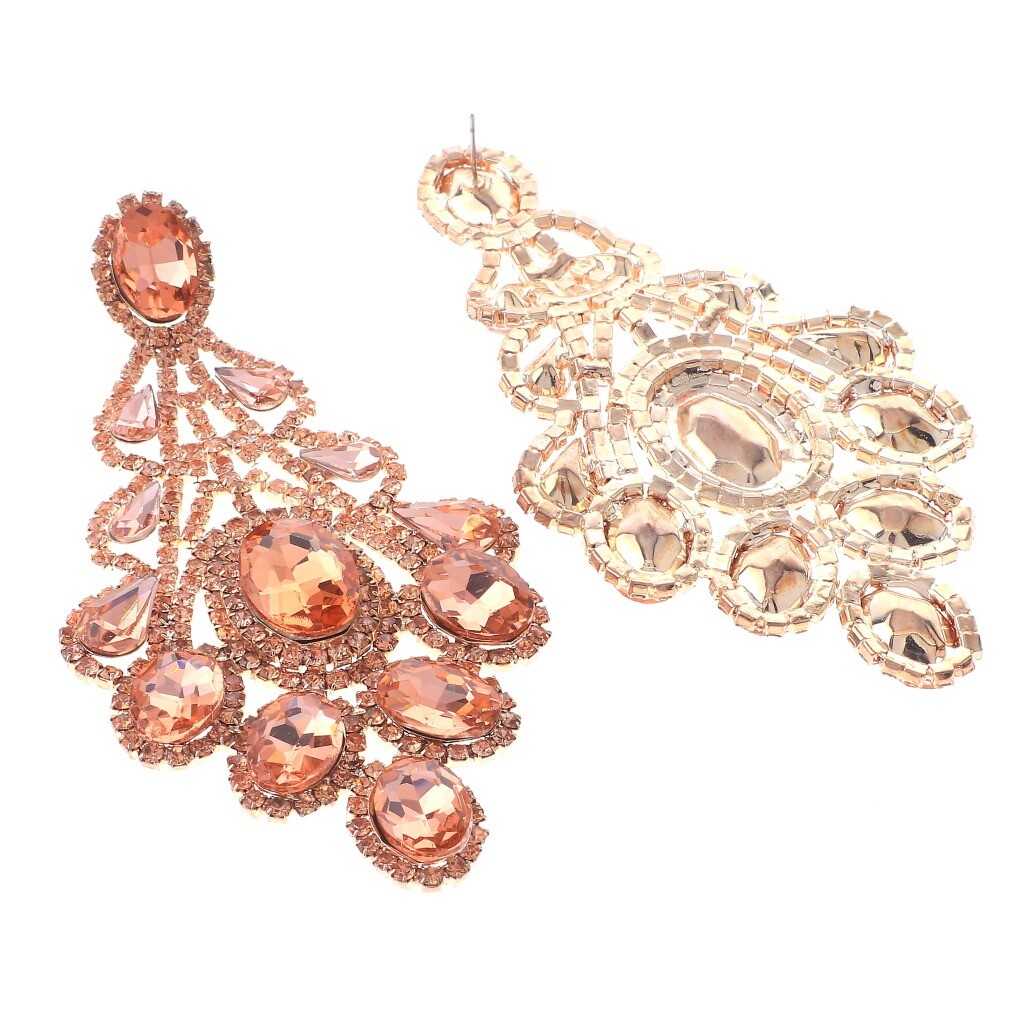 Rose Gold Tone Metal Rhinestone Drop Post Earrings ESE3021-PCH