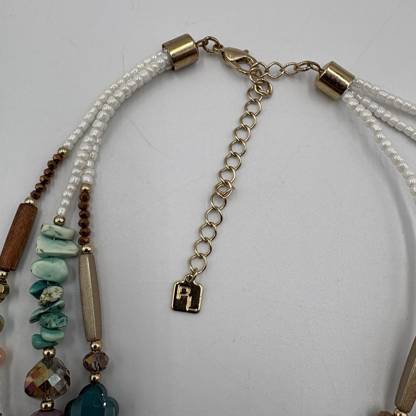 Park Lane LEIA Beaded 3 Strand Necklace Mixed Shapes Turquiose Wood NWOT