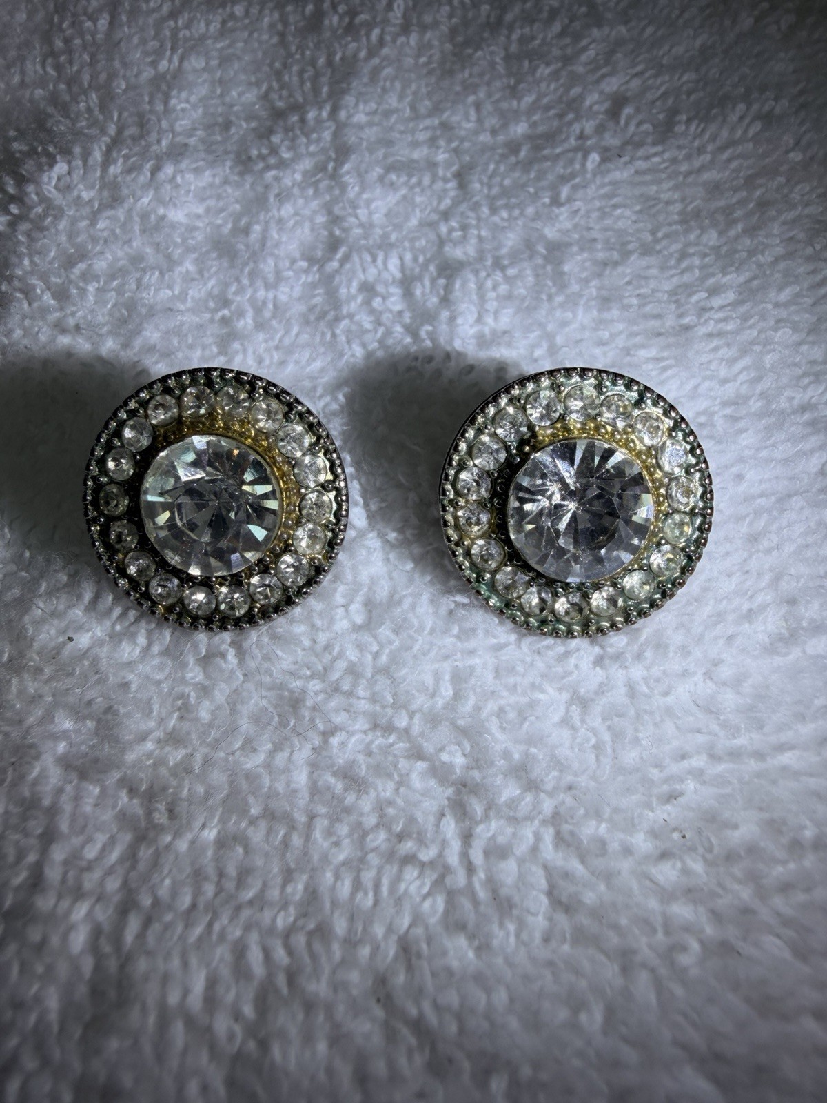 Vintage Rhinestone Halo Stud Earrings Silver Tone Crystal Statement Earrings