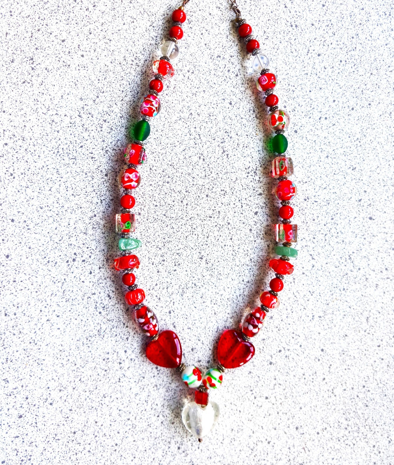 Colourful Beaded Necklace, Czech Glass, Handmade, Vibrant Artificial Gemstone