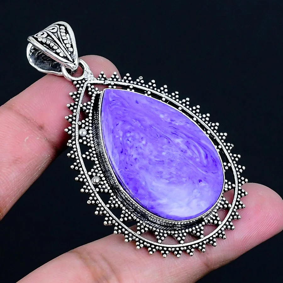 Charoite 925 Silver Plated Handmade Pendant of 2.49″