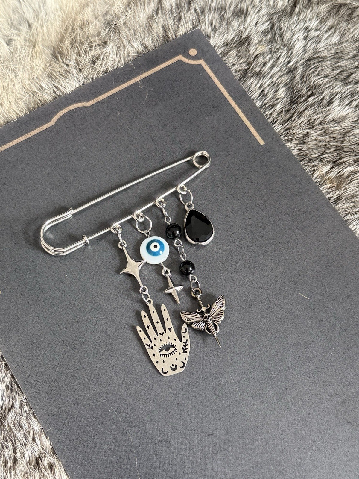 Protection Necklace Large Safety Pin Pendant Dangle Charm Charms brooch witchy