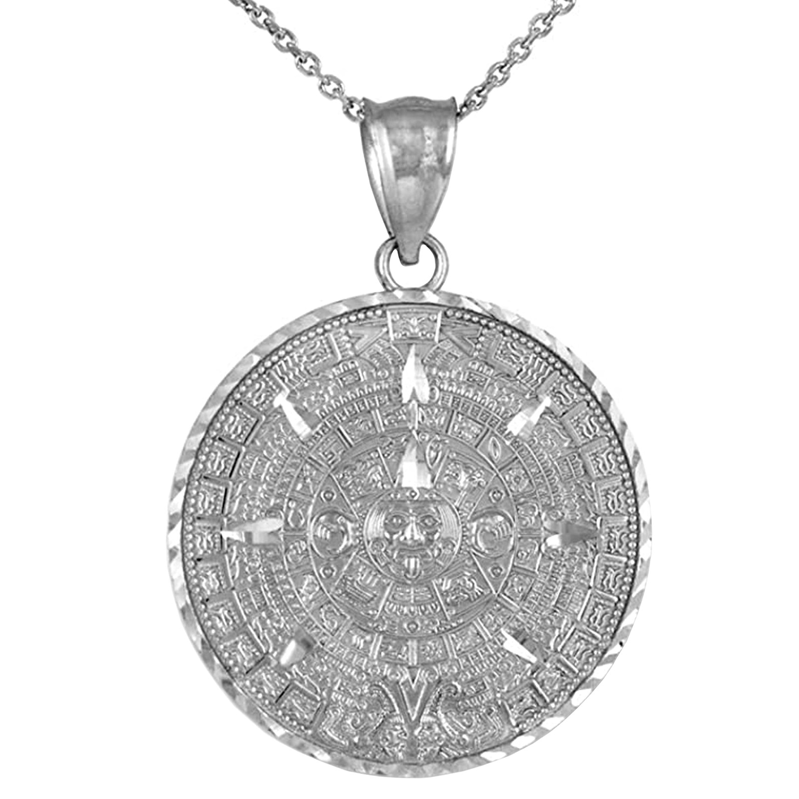 .925 Serling Silver Round Aztec Mayan Calendar Charm 16 inches,