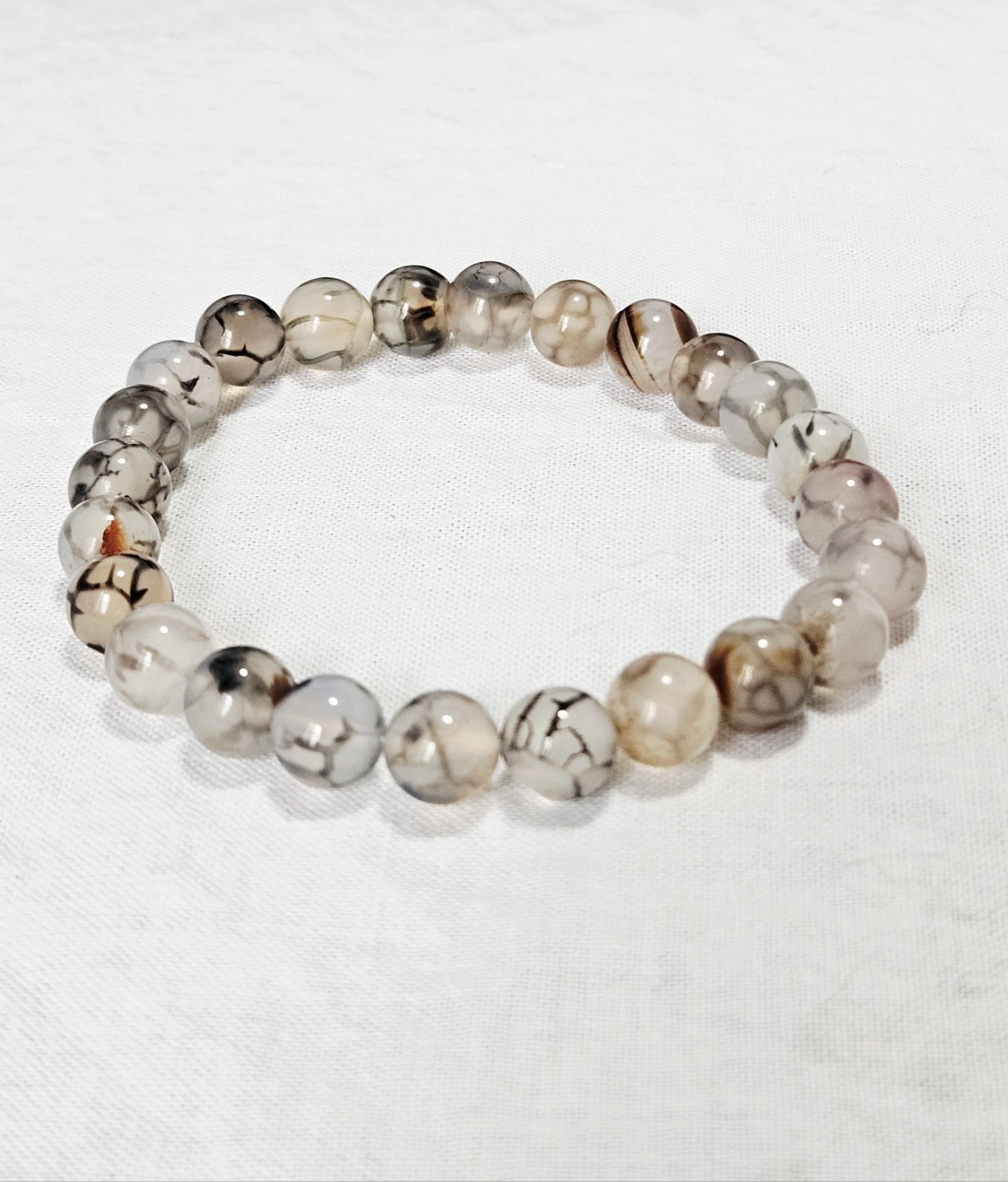 Gray Black & Brown Stone Beaded Elastic Bracelet J15-3671