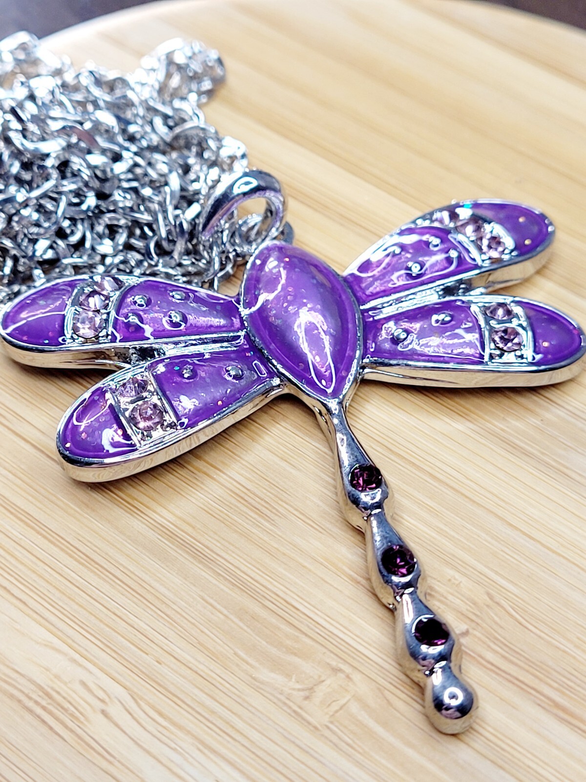 PURPLE DRAGONFLY Pendant Vintage NECKLACE with Gift Bag BRAND NEW !