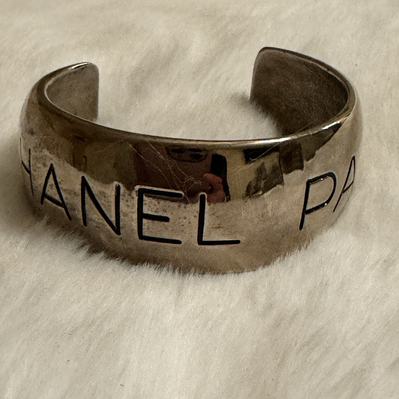 Chanel 96p Silver Logo Bangle Bracelet Cuff 1020c35