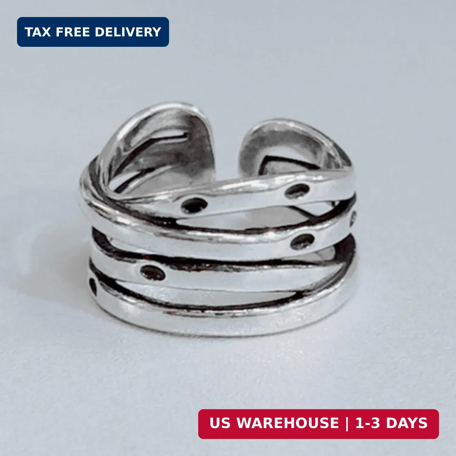 925 Sterling Silver Adjustable Layered Chain Ring, Party Rings For Women