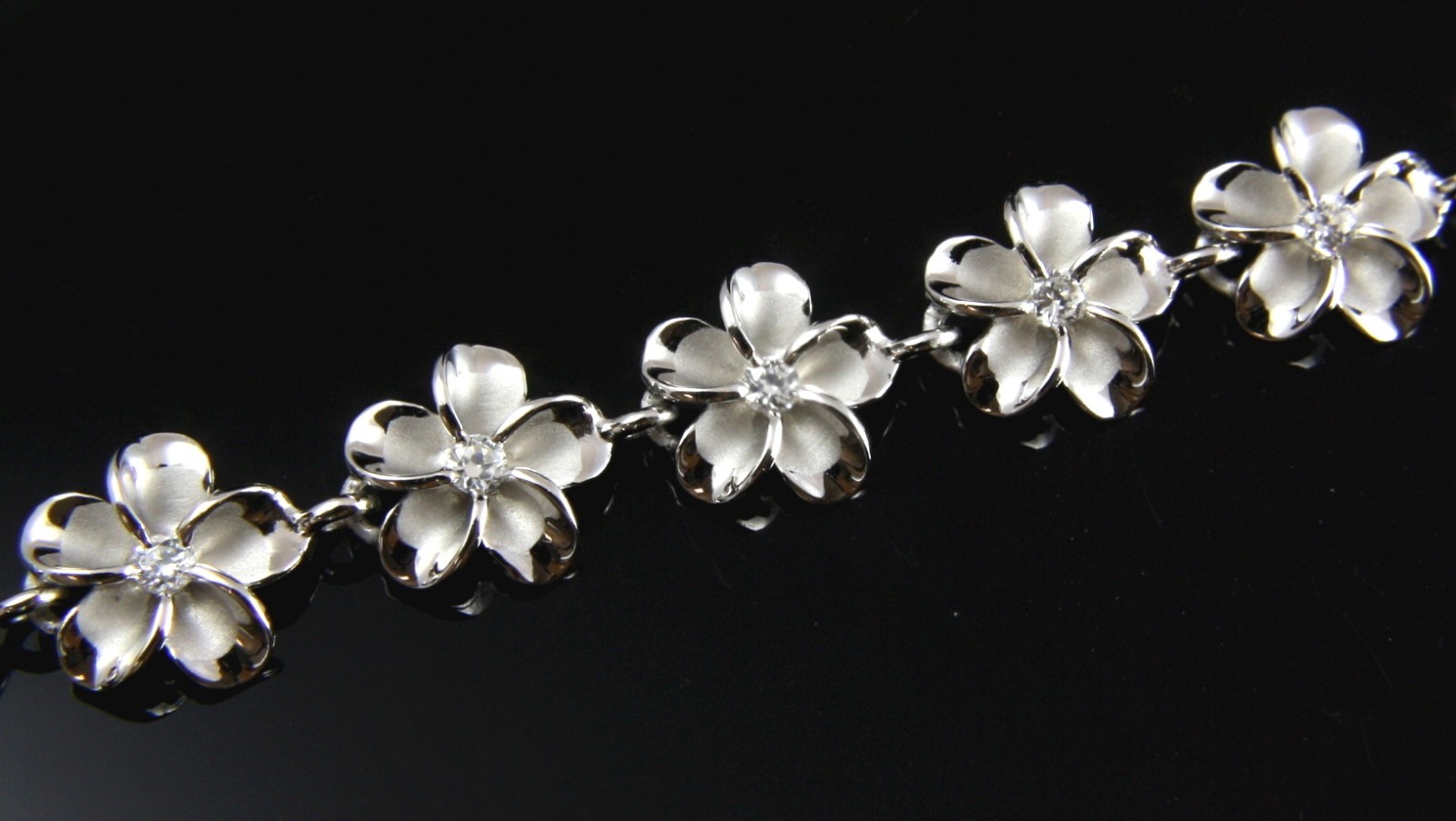 10MM STERLING SILVER 925 HAWAIIAN FANCY PLUMERIA FLOWER ANKLET RHODIUM 9.5 INCH