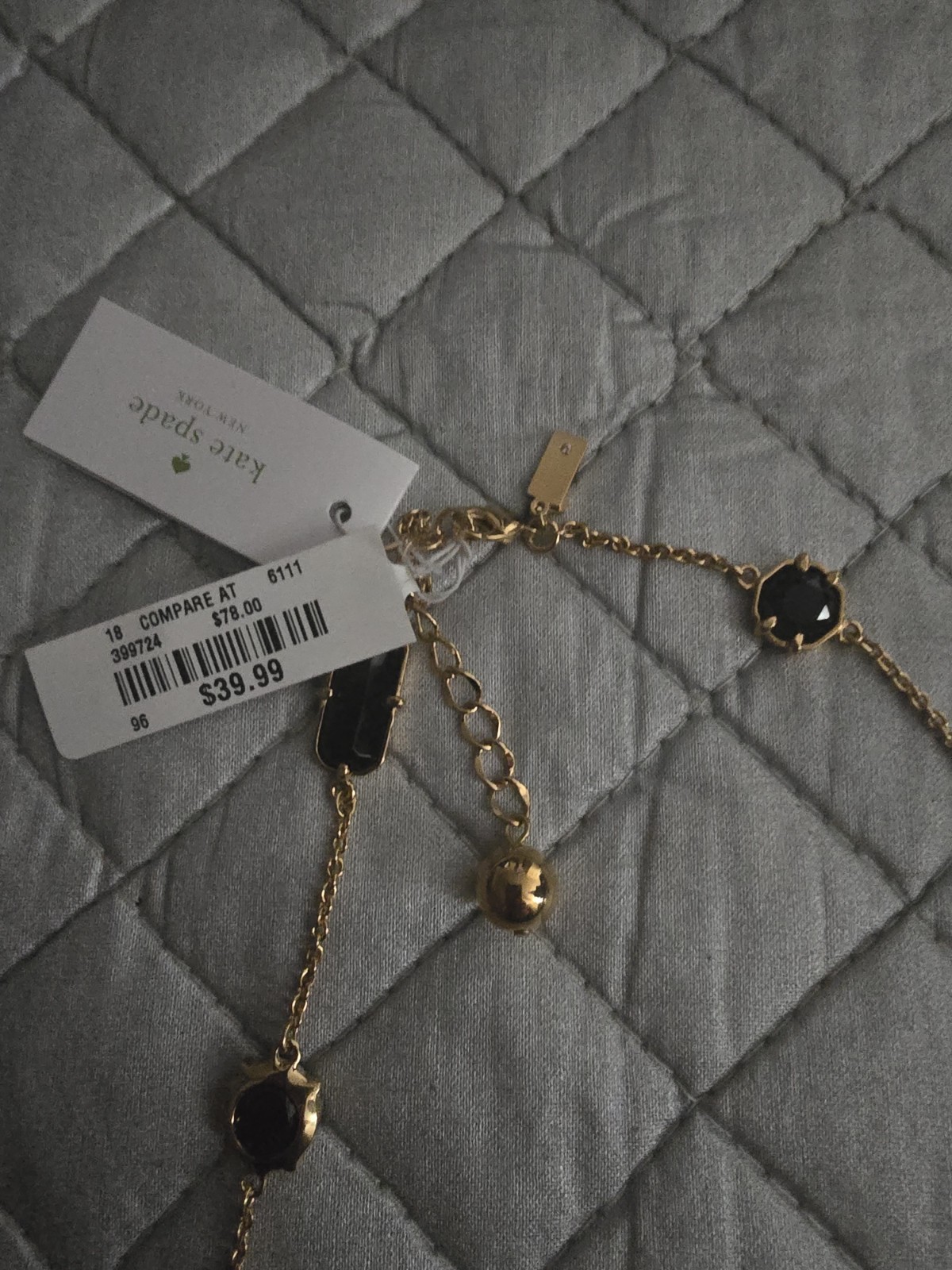kate spade new york Gold Tone Black Crystal Station Necklace O0RU1239