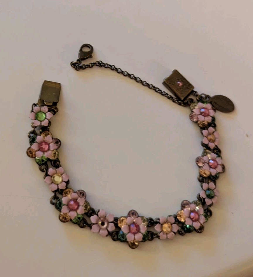 Michal Negrin Crystal Pink Green Multicolor Flowers Bracelet