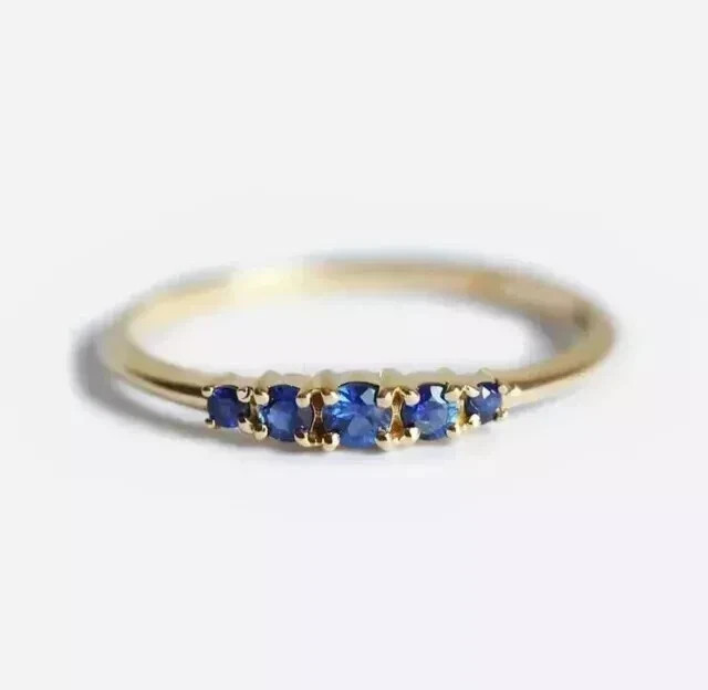 Simulated Blue Sapphire 2Ct Round Cut Wedding Band Ring 14K Yellow Gold Plated