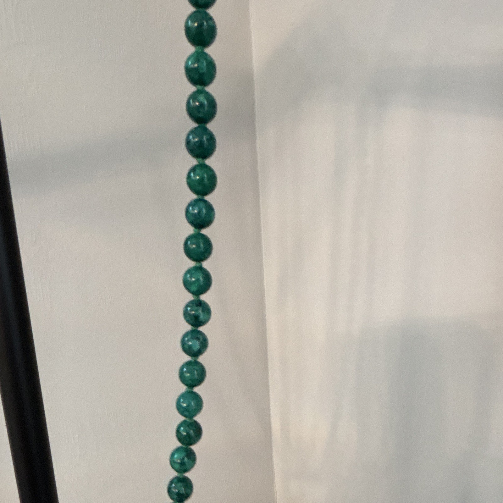 Green Stone Malachite Beaded Necklace Round Ball Chain Strand 30 inch.