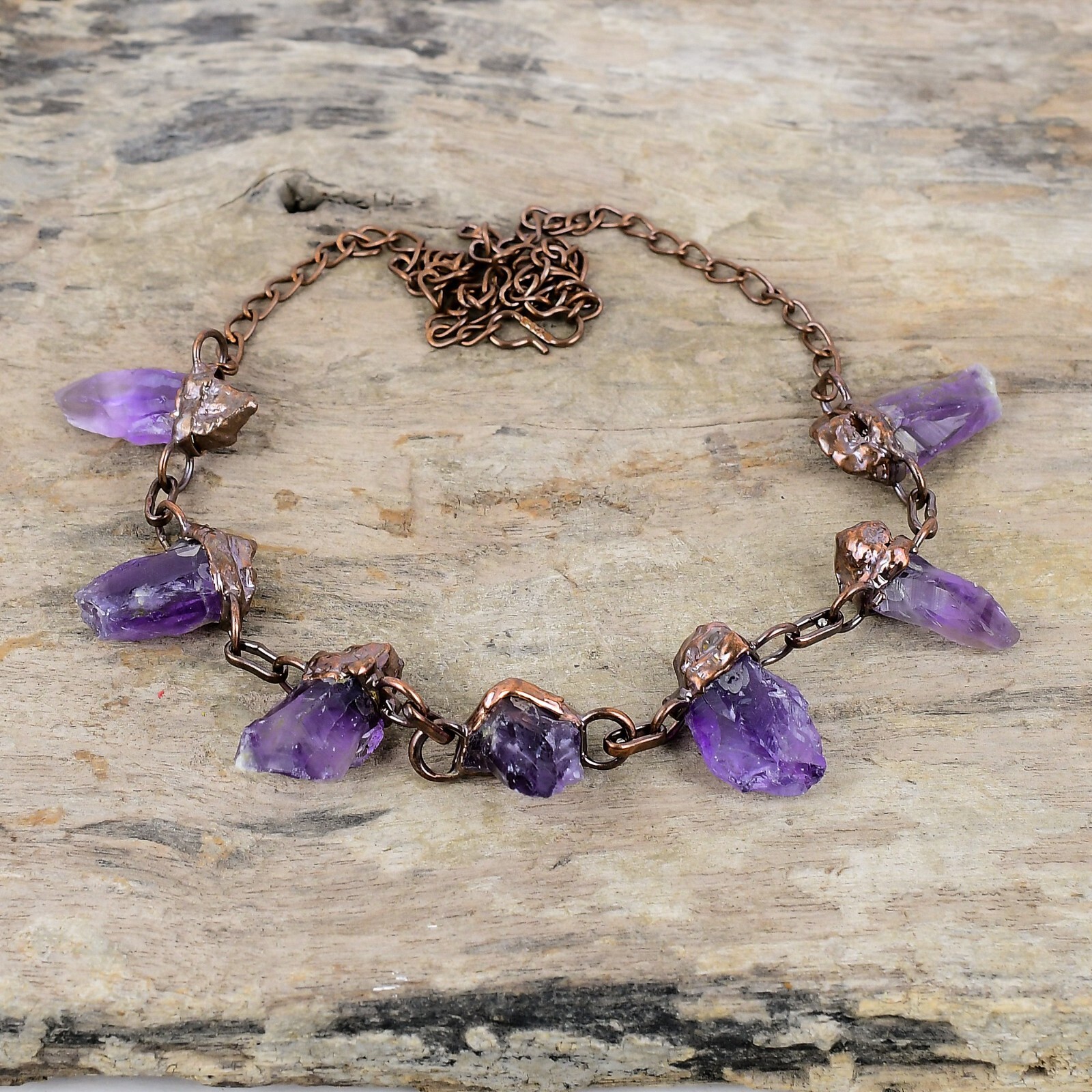 African Amethyst Rough Copper Electroformed Chain Adjustable Necklace 18.0″