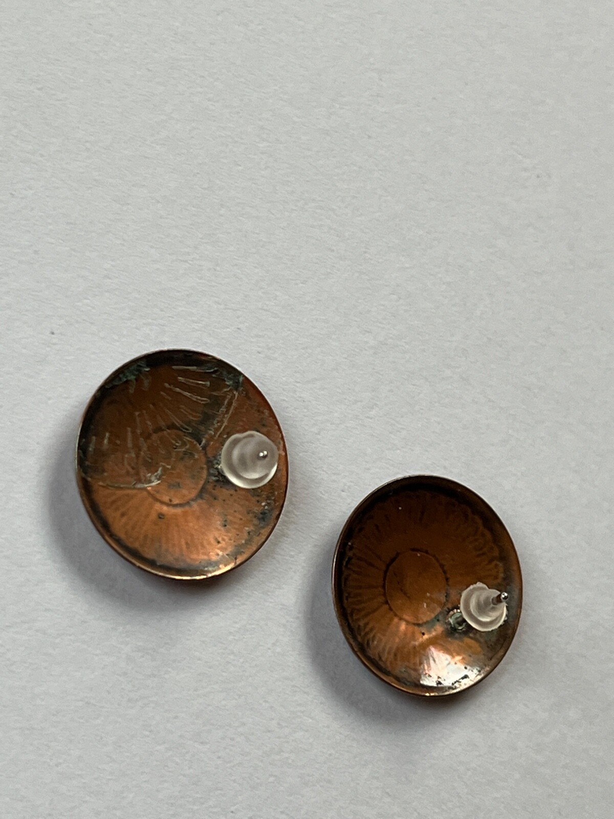 Vintage Sunflower Etched Solid Copper Round Disk Post Earrings for Pierced Ears