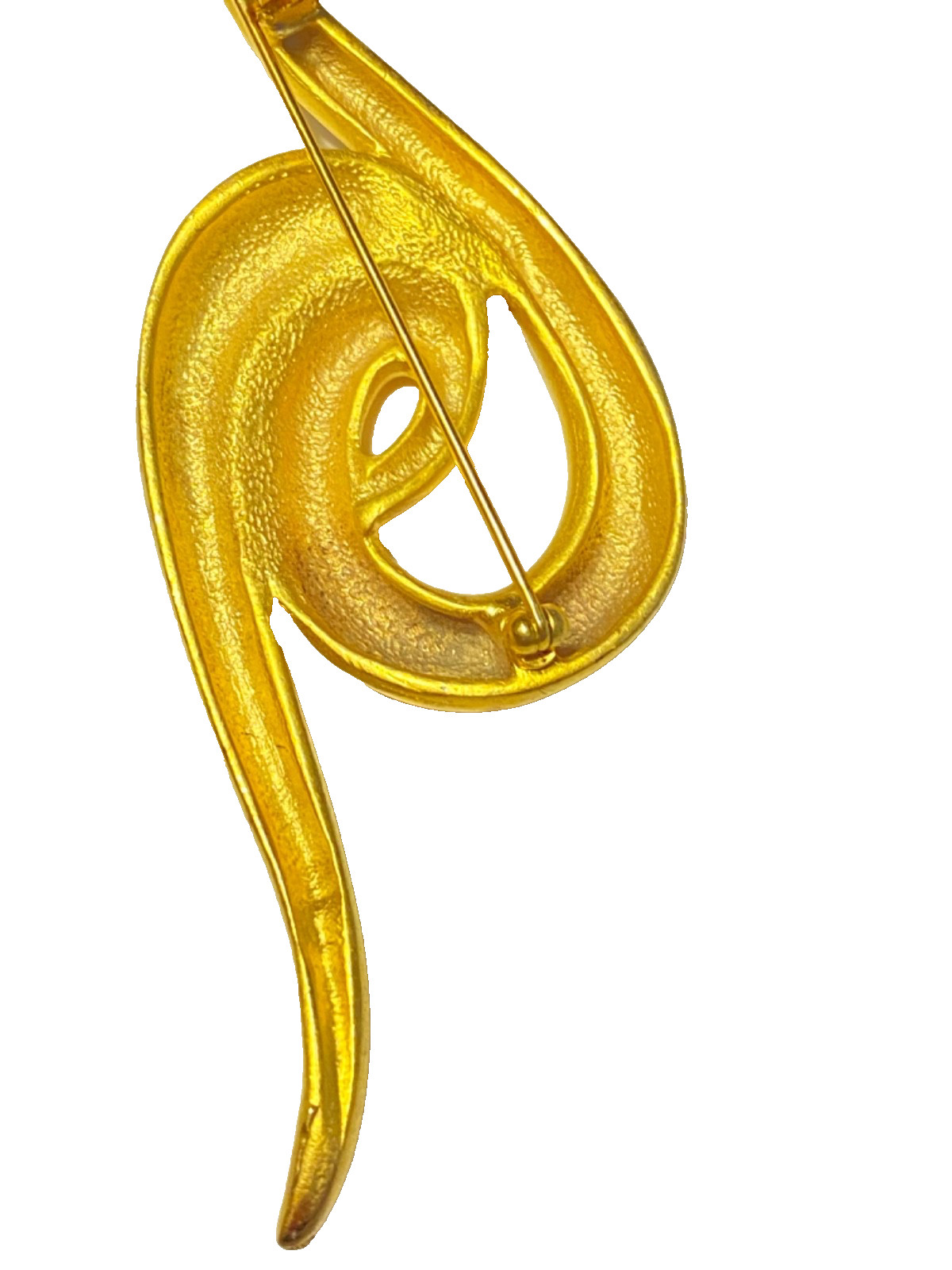 Gold Tone Matte Finish Swirl Pin Brooch 3.75 inches