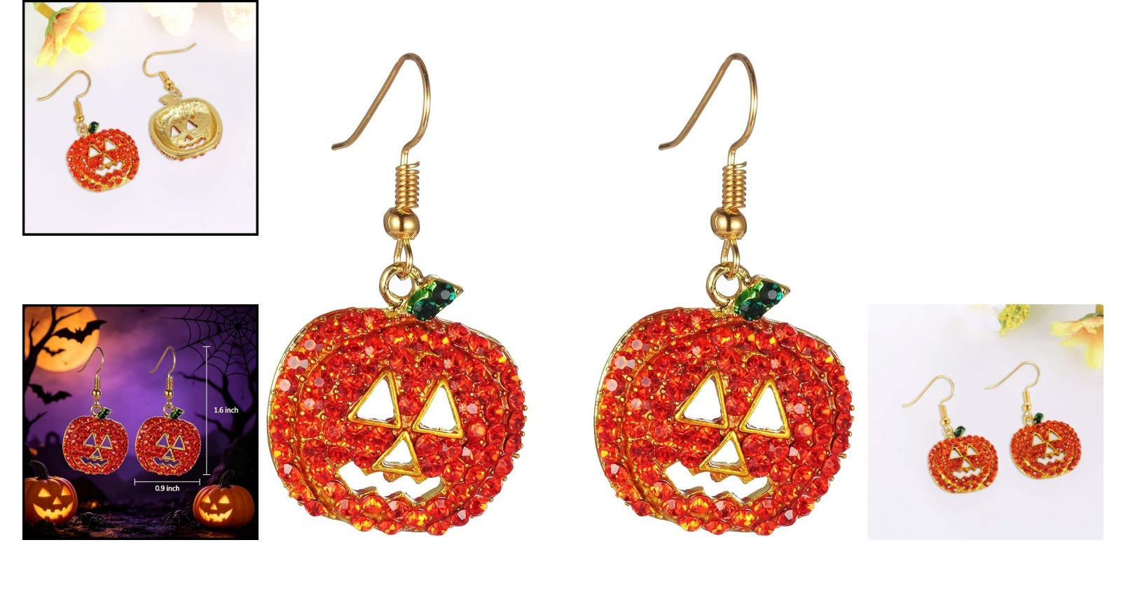 Lightweight Dangle Pumpkin Earrings in Red Crystal – Perfect for Costume Parties