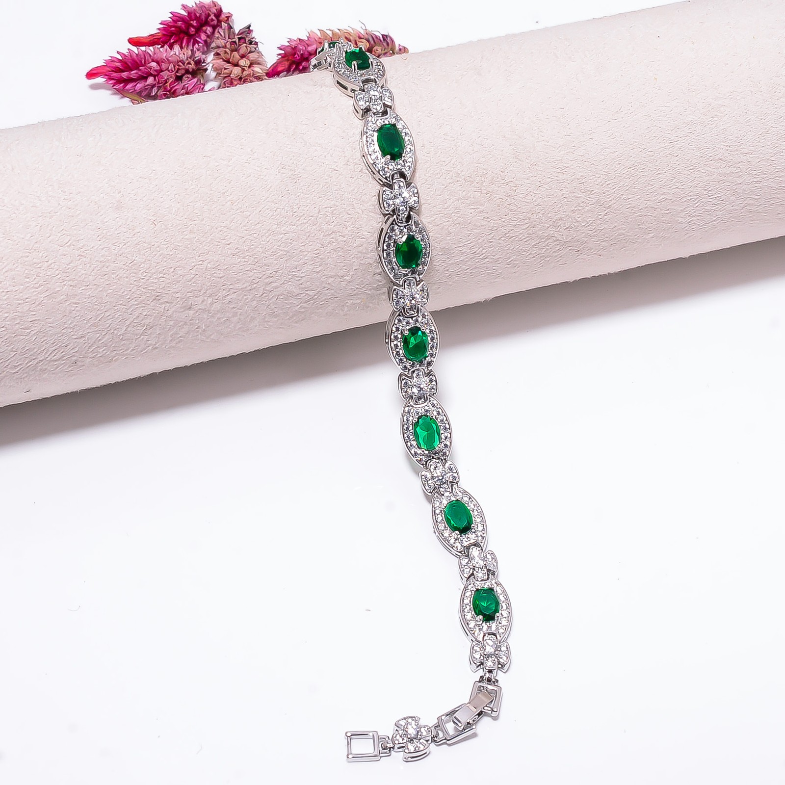 Chrome Diopside, CZ 925 Sterling Silver Adjustable Bracelet 7-8″ B140618