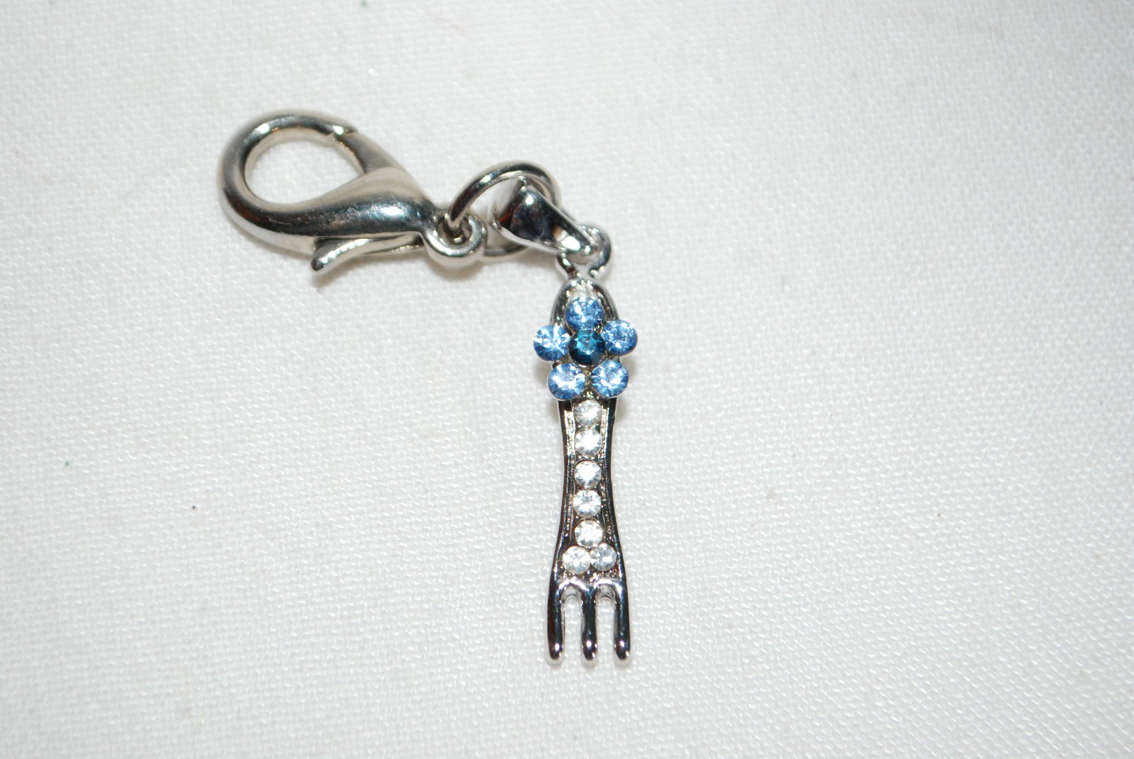 fork charm blue stones silver tone lobster hook dangle charm bracelet