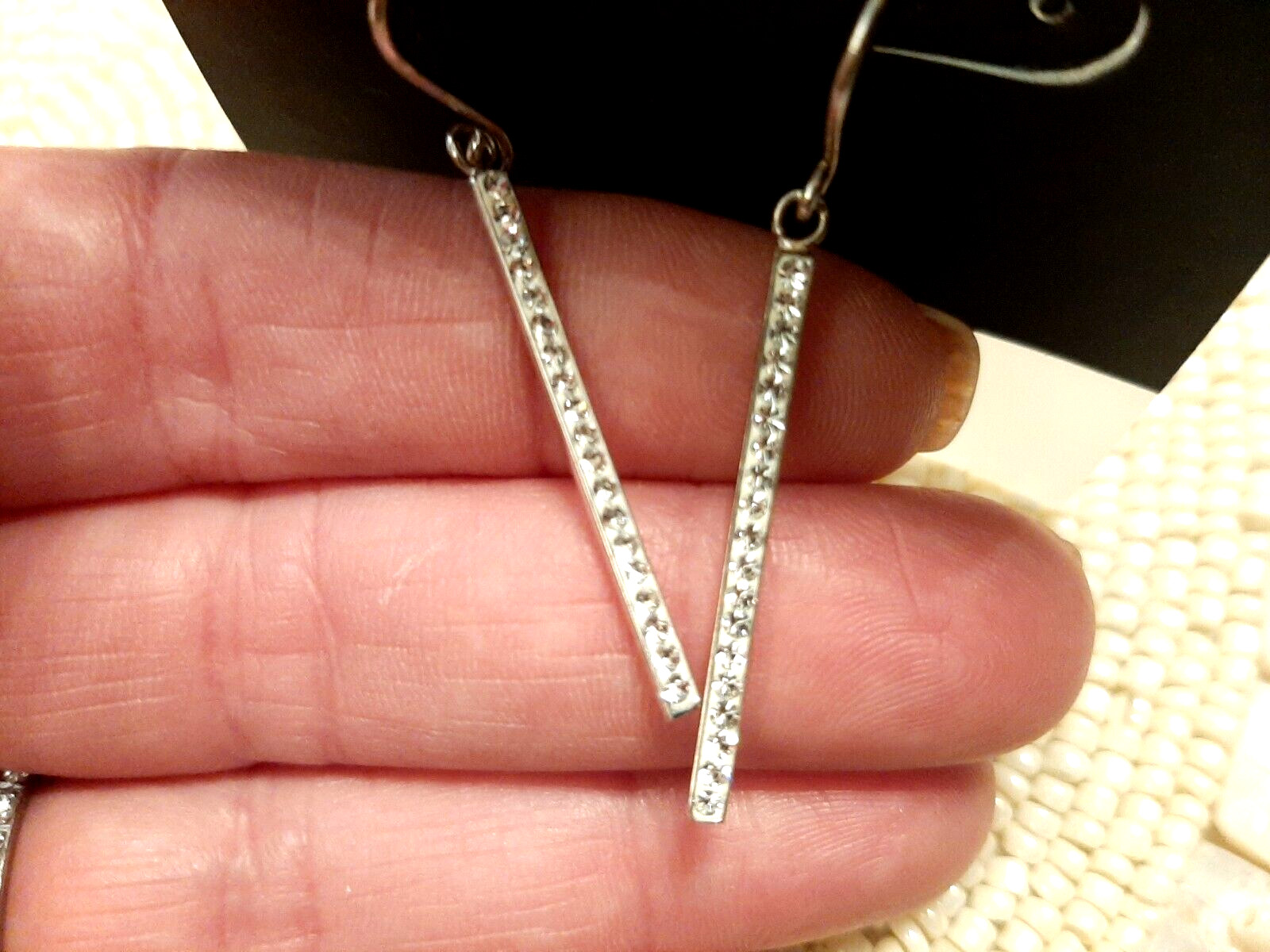 1″ Crystal Bar Rhinestone Dangle Drop Fashion Earrings Nickle Free