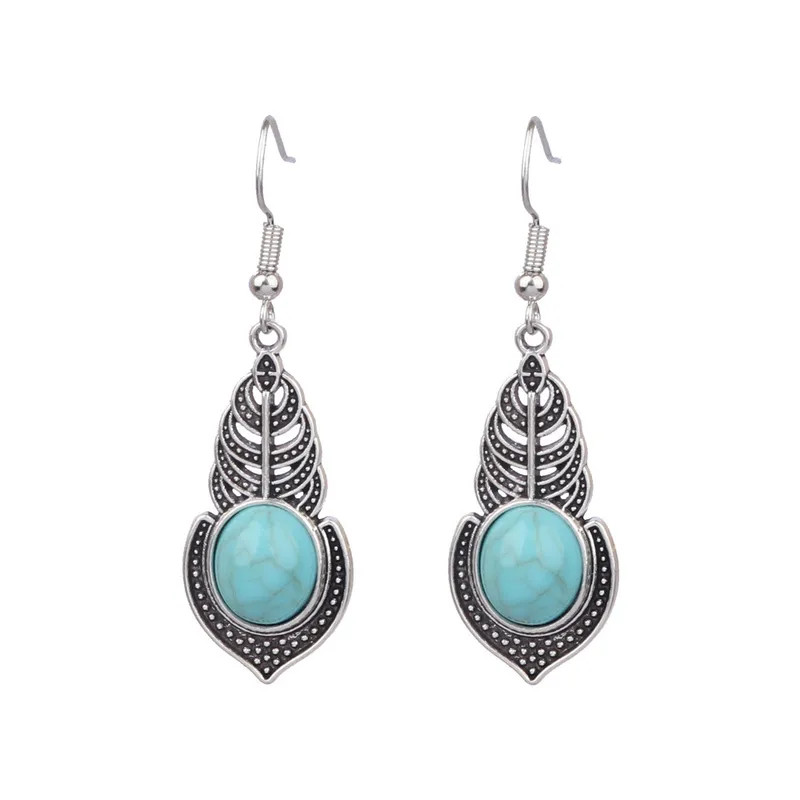 925 Silver Plated Retro Turquoise Drop Earrings Water-Inspired Jewelry 5.5 CM