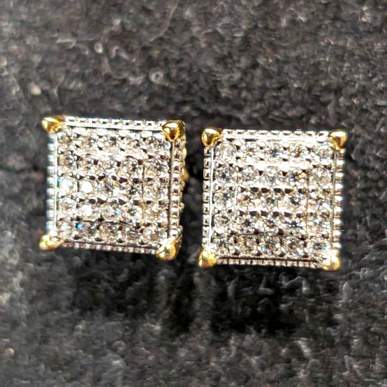 1ctw Square Cluster Moissanite Studs, 925 Sterling Silver Gold Plated Finish