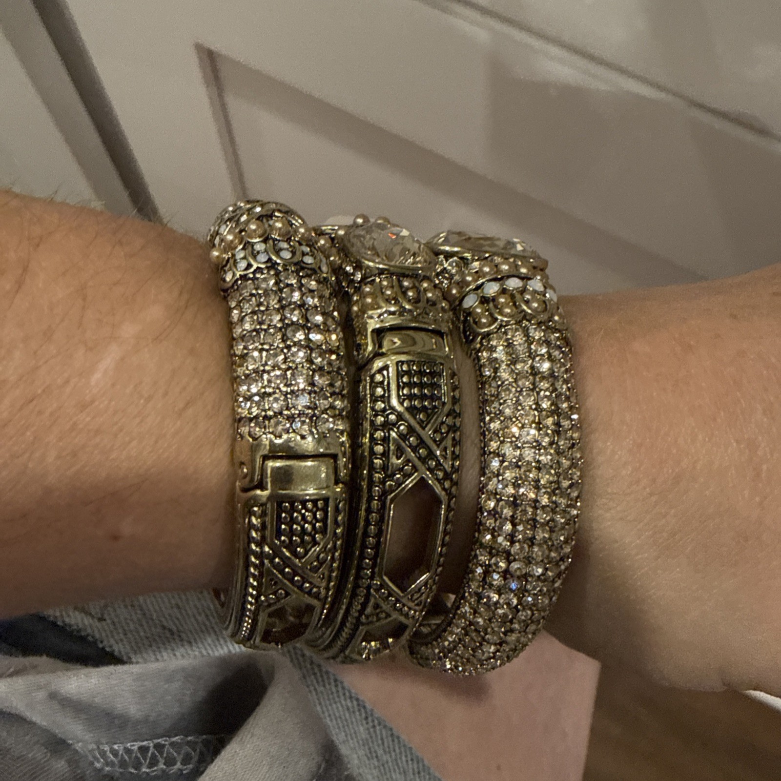 Heidi Daus Triple Play Crystal Bangle Bracelet 3 Pc Set