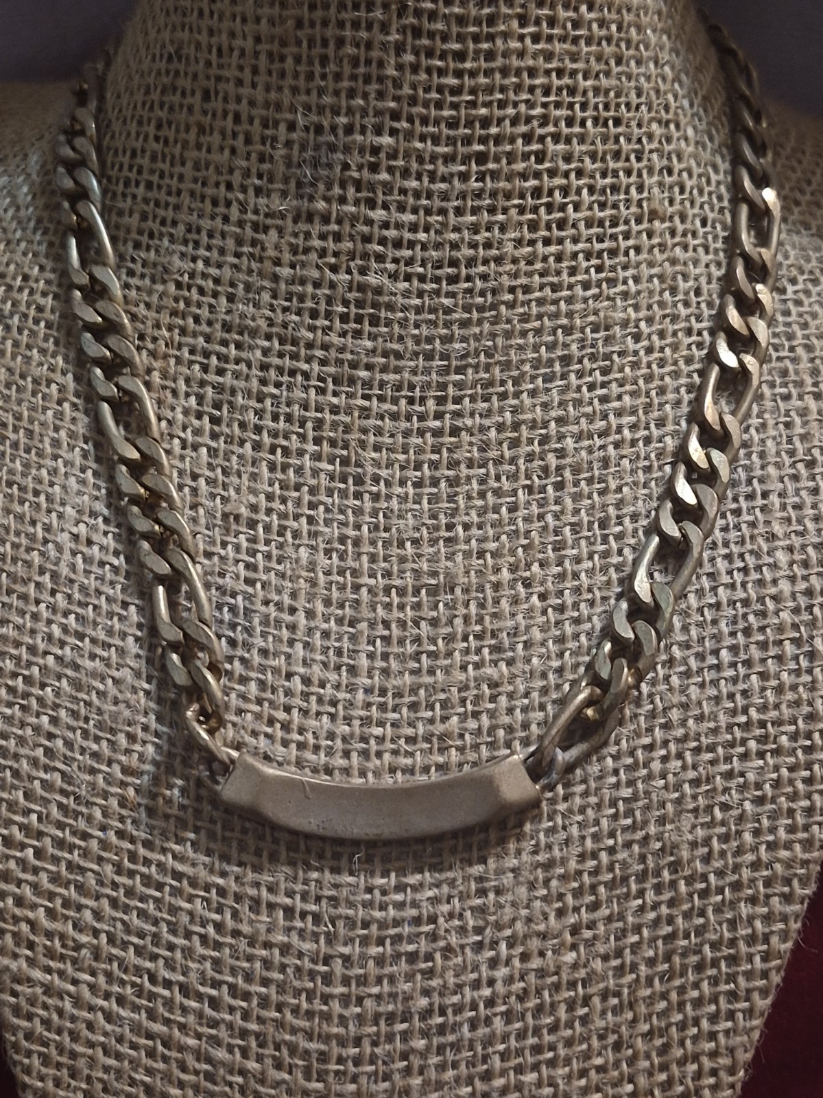 Vintage Gold Tone Figaro Chain ID Plate Necklace Blank Nameplate Unbranded