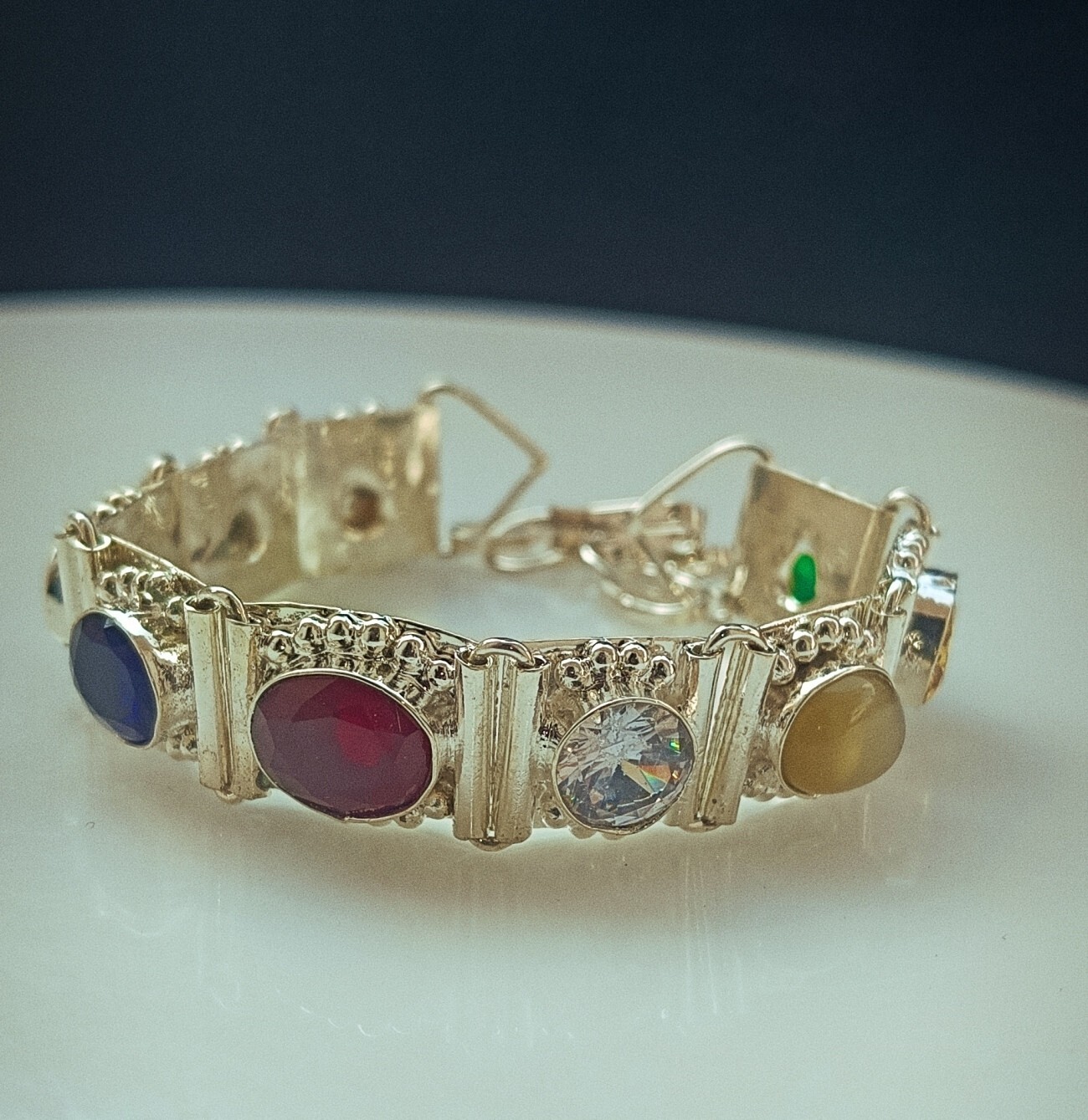 Navratan Bracelet Navratna Silver Chain Bracelets Birthstone Wristband Bracelet