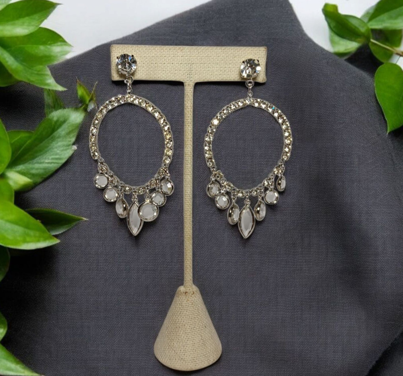 Pierced Earrings Clear Bezel Circle Hoop Dangle Drop Stud Dressy Wedding