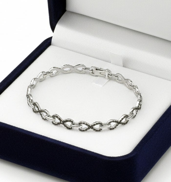 GENUINE DIAMOND BRACELET 14k WHITE GOLD PLATED – 7.5″ Long – NEW WITH TAG