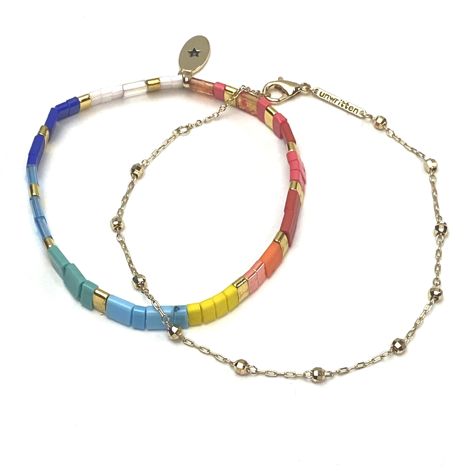 Unwritten Gold Flash Plated Multi-Color Rainbow Bracelet 2-Piece Set