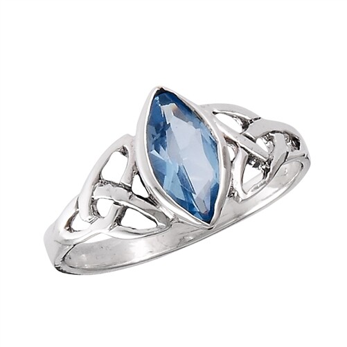 Sterling Silver .75ct Marquise Blue Cubic Zirconia Celtic Ring