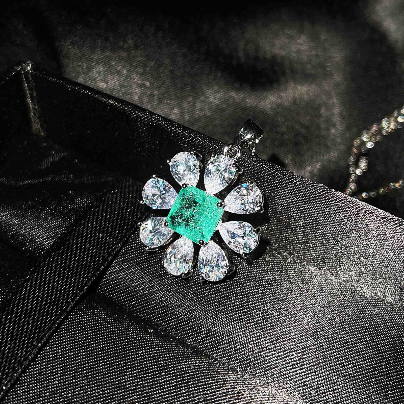 3pc Xmas Jewelry Paraiba Green Tourmaline Gems Women Girl Necklace Earring Rings