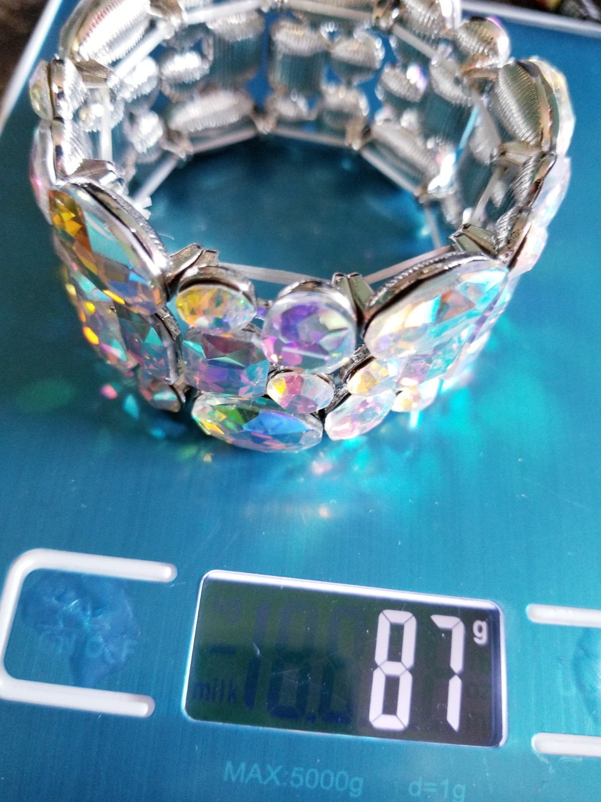 Iridescent Gold Rhinestone Stretch Bracelet Statement Drag Pageant Prom Bridal
