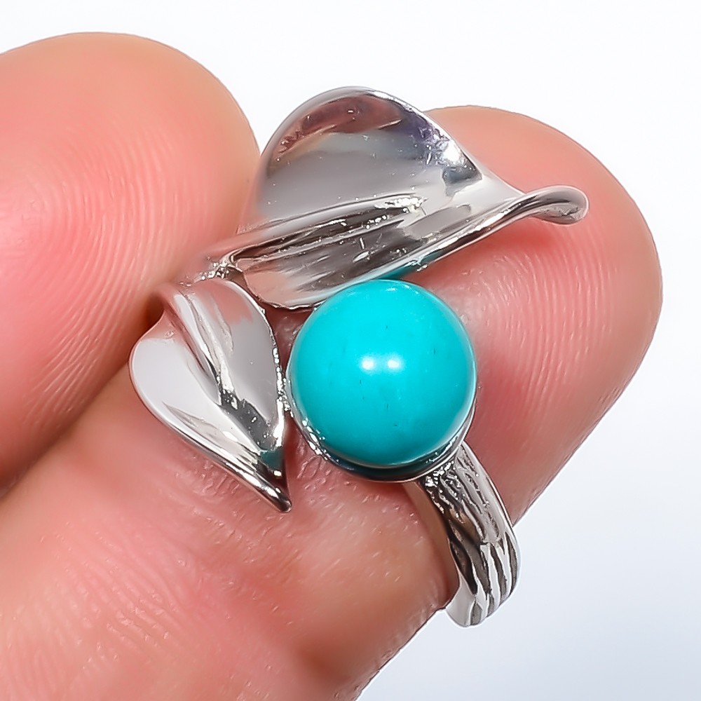 Larimar Gemstone 925 Silver Plated Ring Adjustable (R97)
