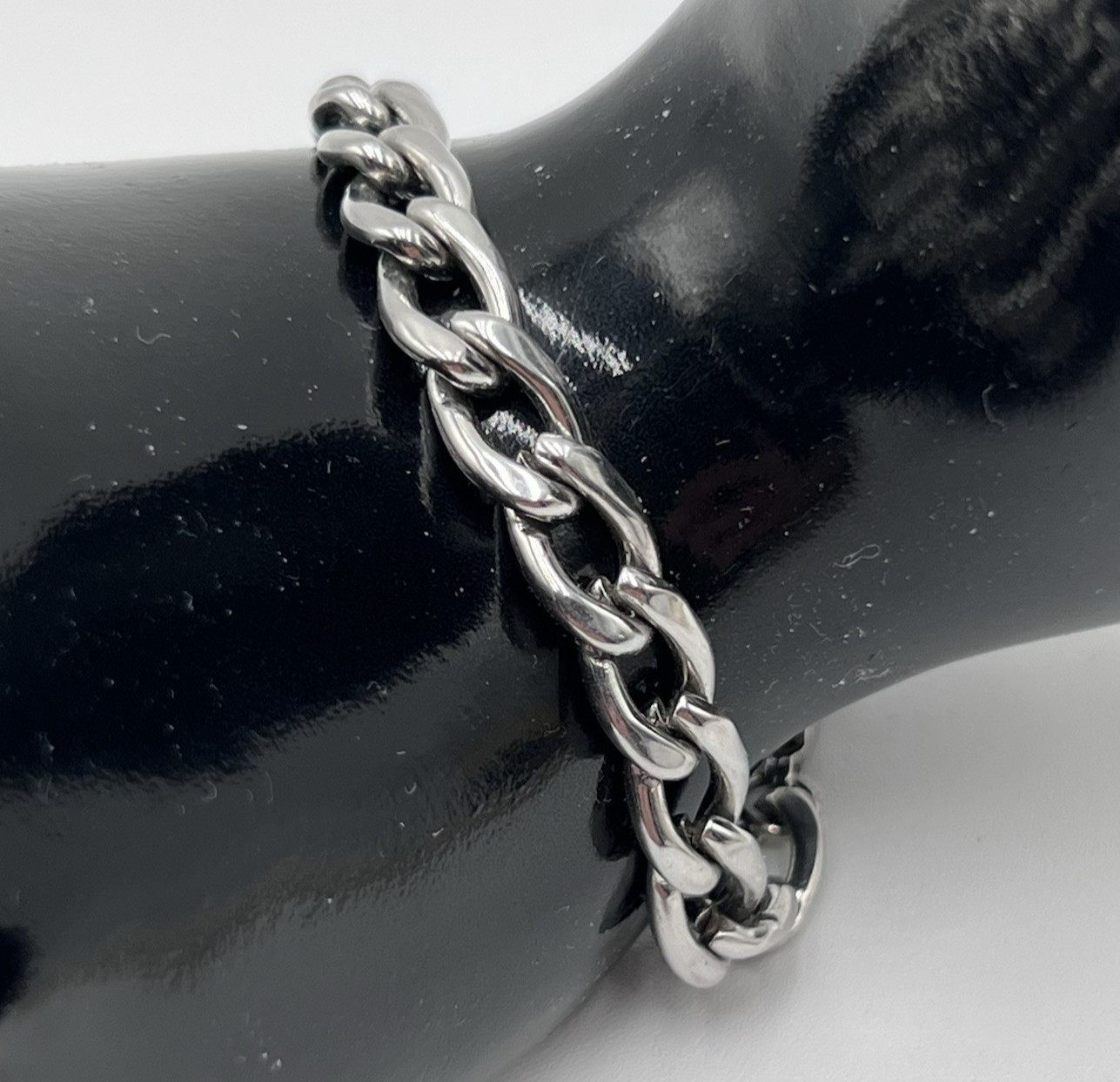 INOX Flat Curb Link Bracelet Silver Tone Solid Stainless Steel Unisex 6.5″