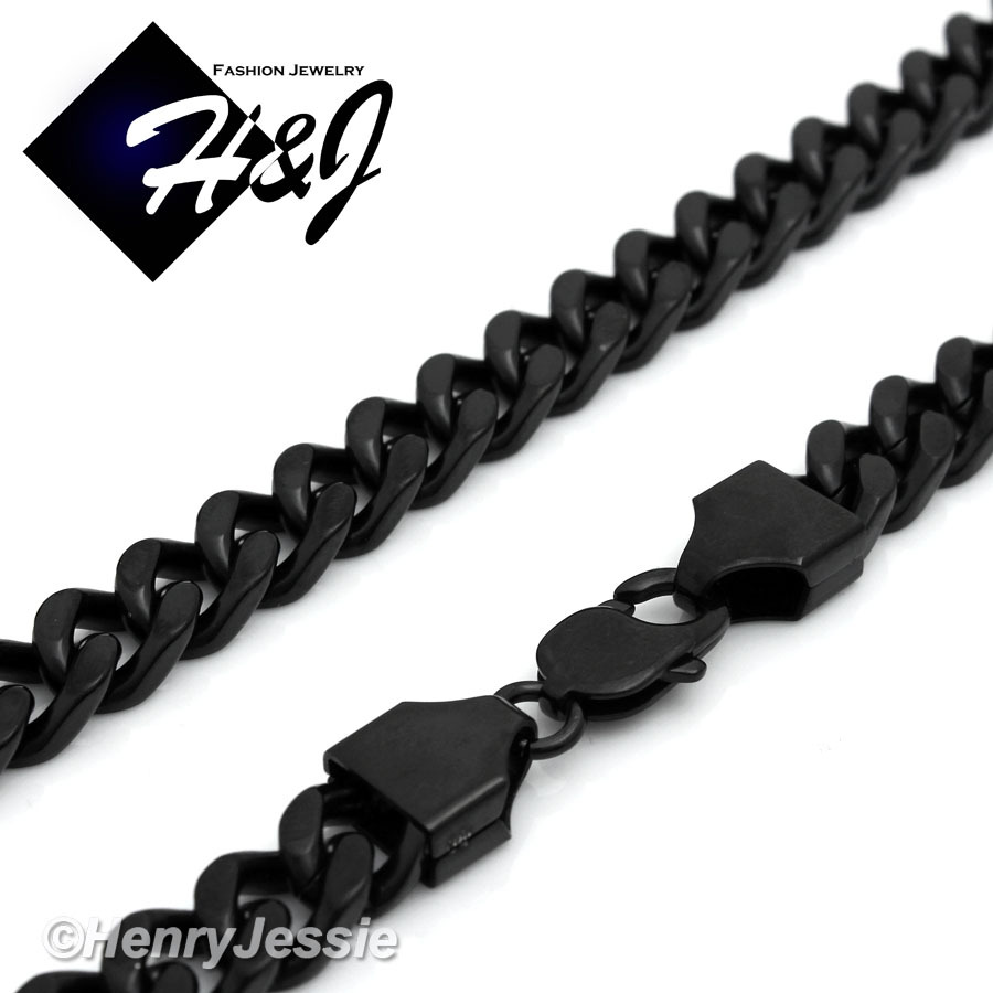 20″MEN Stainless Steel HEAVY WIDE 9mm Black Plated Cuban Curb Link Necklace*140