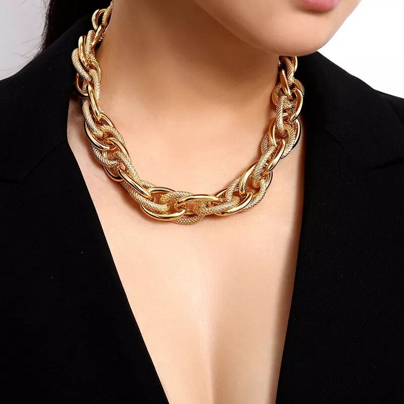 Chunky Choker Gold Necklace – Cuban Link Chain Double O Link Necklaces Hip-hop