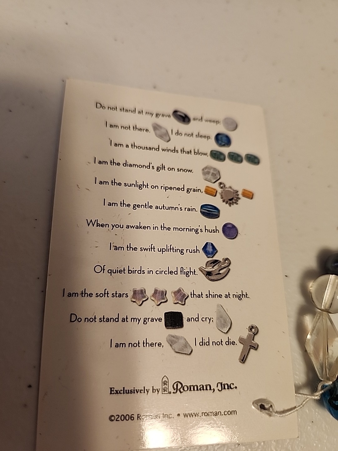 Memorial Prayer Beaded Bracelet Sunlight, Bird, Stars, and Cross by Roman Inc.