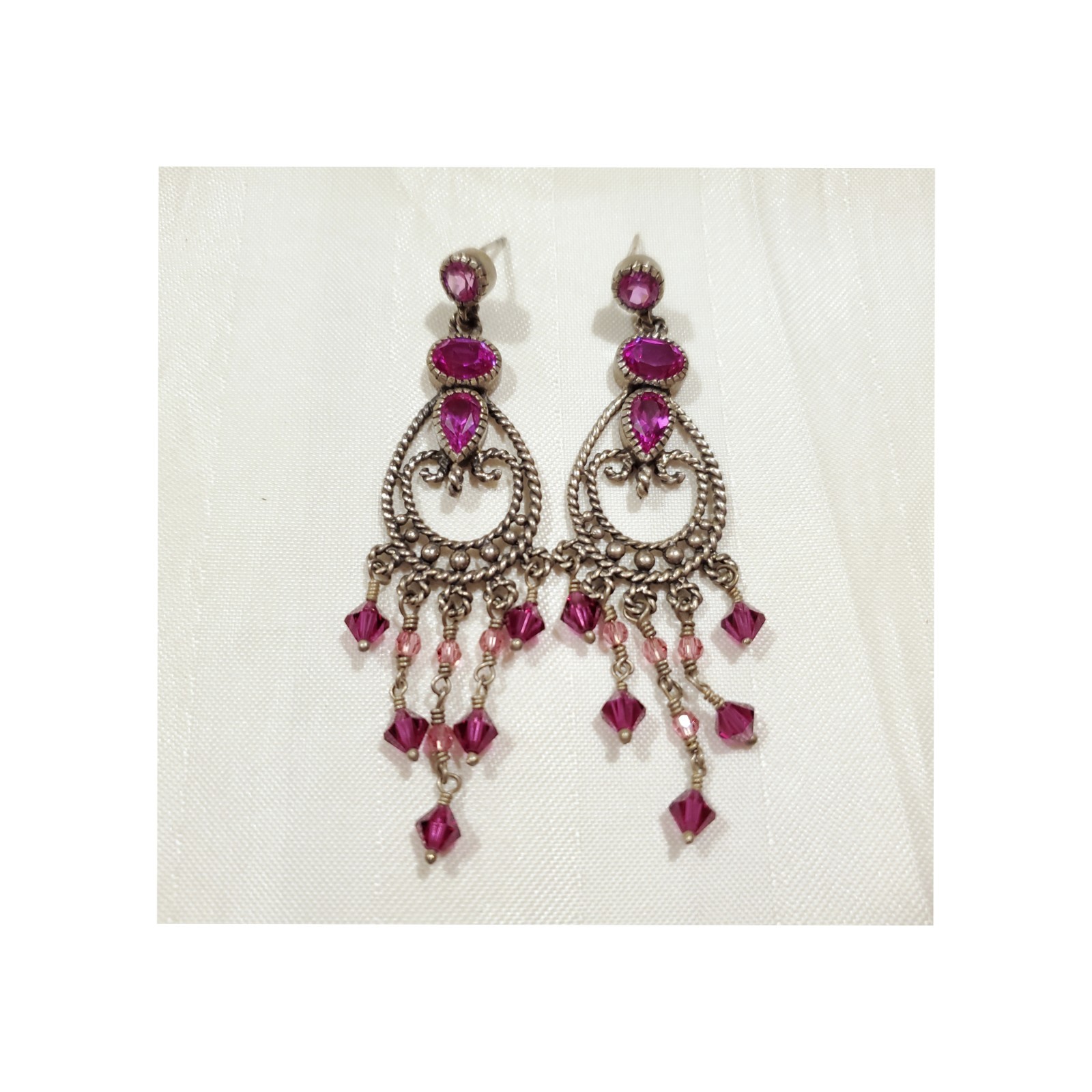 Pink Chandelier Dangle Drop Crystals Beads Earrings Beautiful Bollywood Style