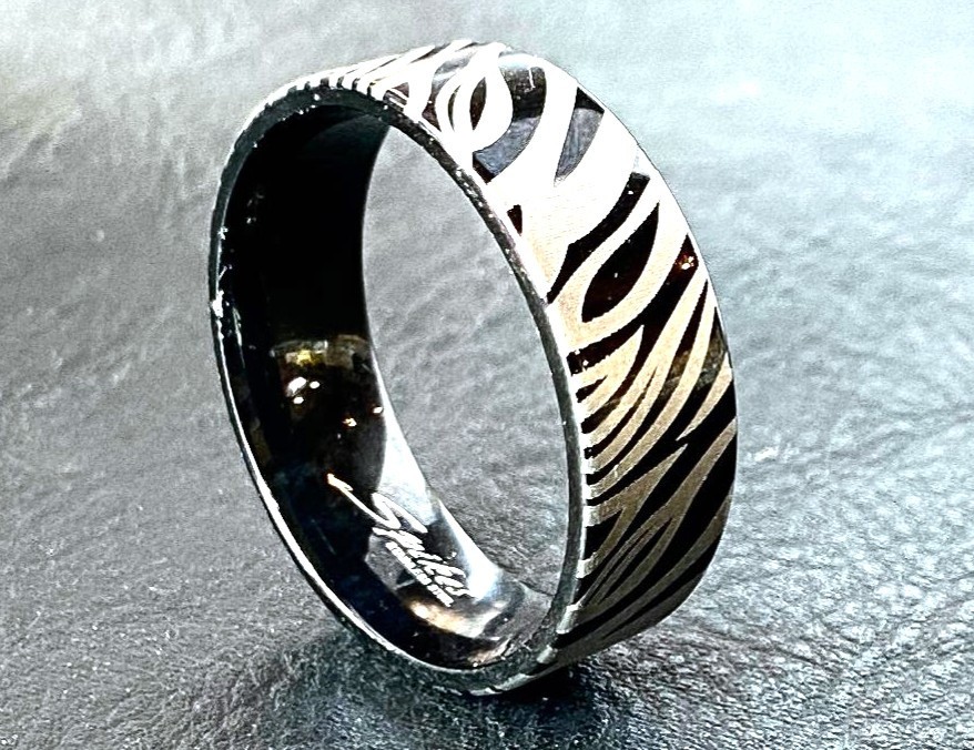 Stainless Steel Black Ion Plated Zebra Animal Print Ring Band Size 9-13 (FL284)