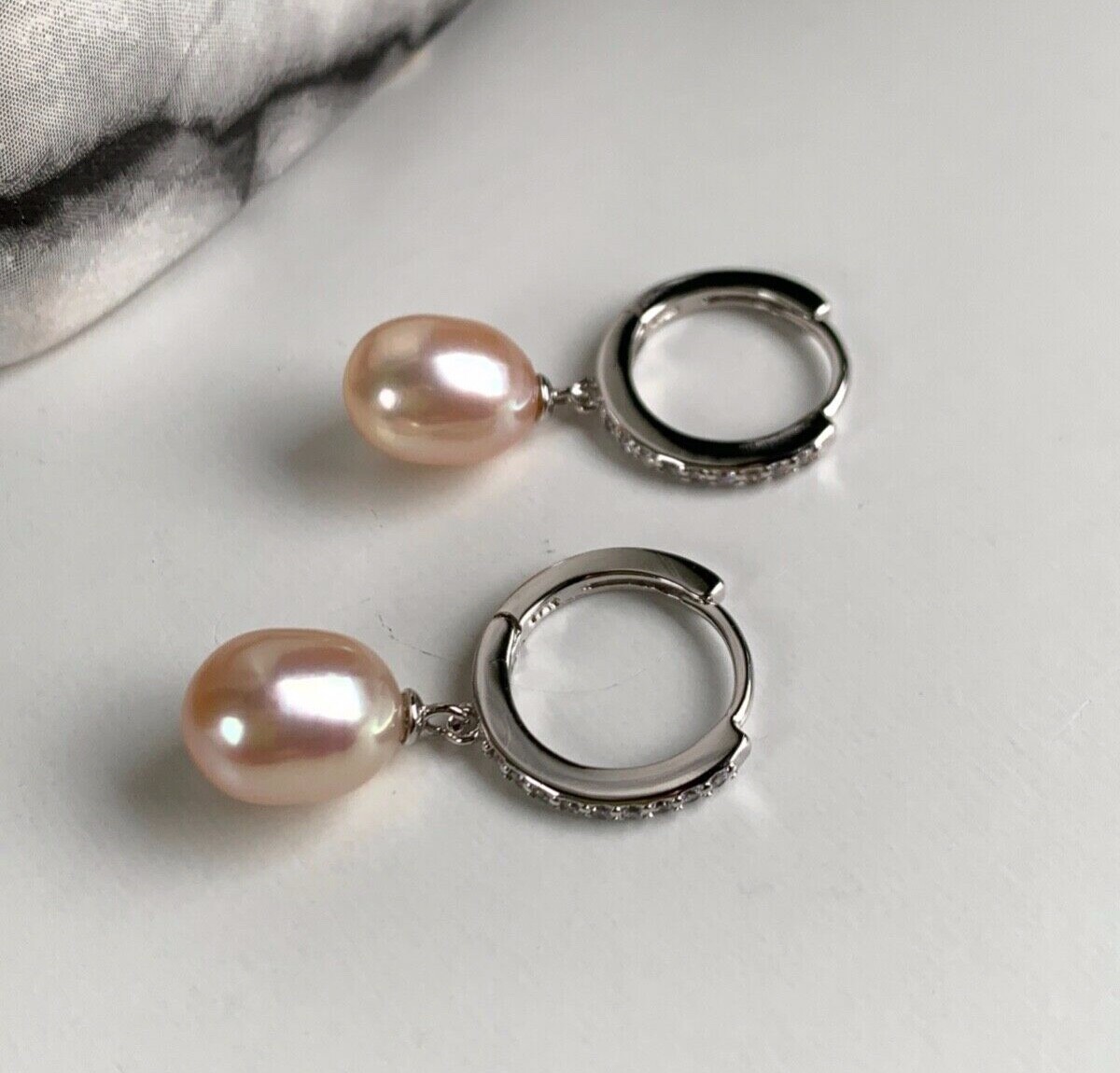 9MM Freshwater Pink Pearl 925 Sterling Silver Dangle Hoop Earrings, Gift For Her